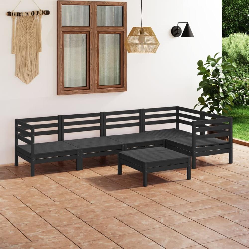 vidaXL Juego de muebles de jardín 6 pzas madera maciza de pino negro