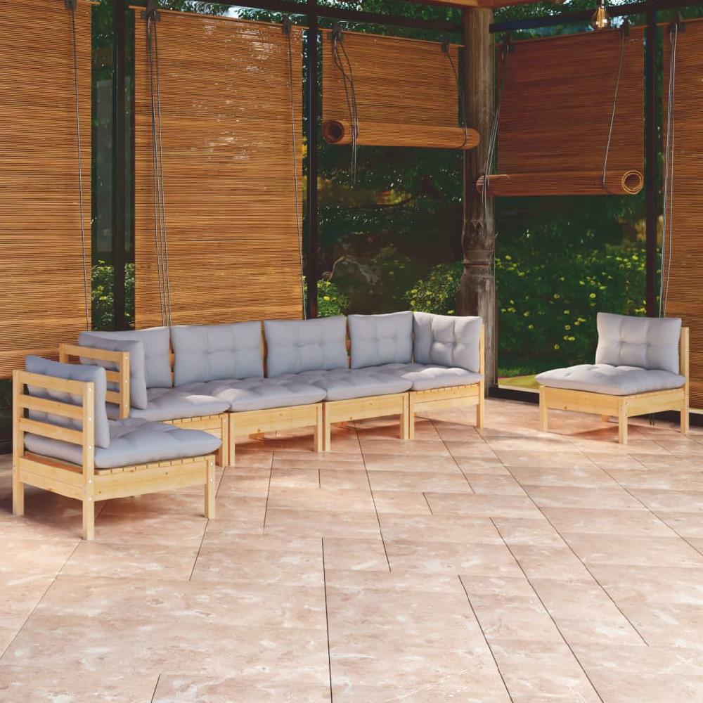 vidaXL Juego de muebles de jardín 6 pzas y cojines madera maciza pino