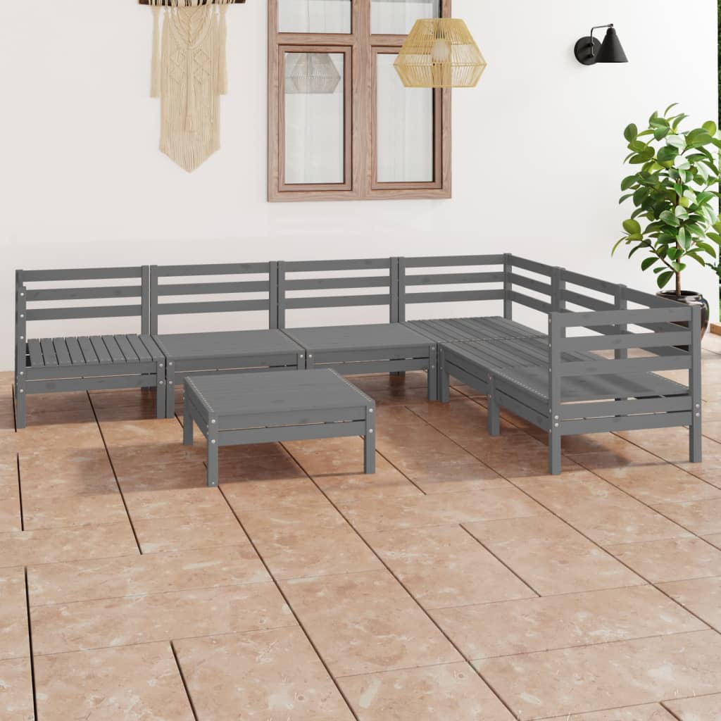 vidaXL Juego de muebles de jardín 7 piezas madera maciza de pino gris