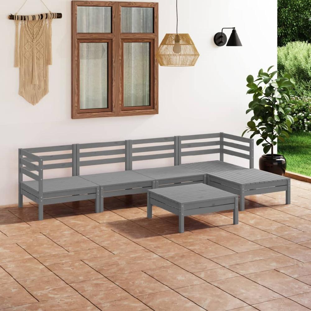 vidaXL Juego de muebles de jardín 9 piezas madera pino maciza gris