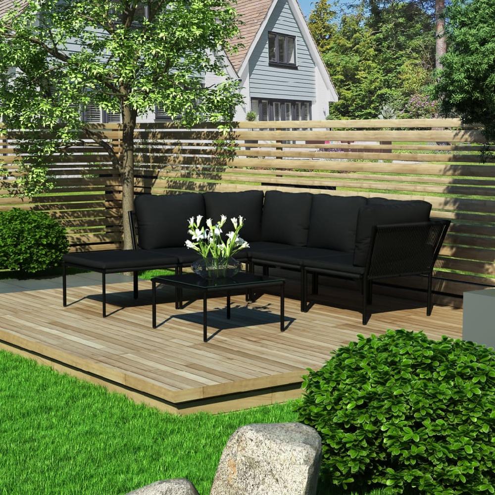 vidaXL Juego de muebles de jardín con cojines 6 piezas PVC negro