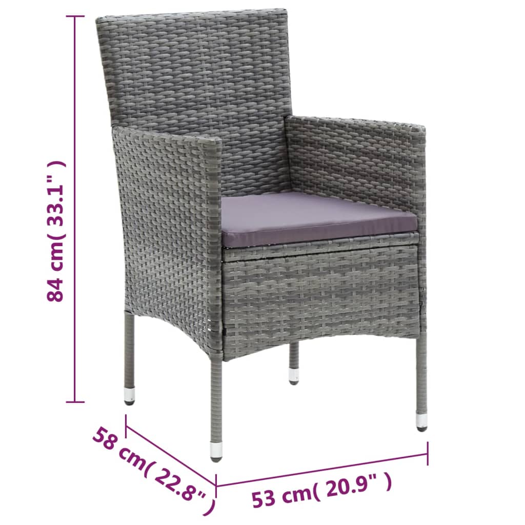 VidaXL Juego Muebles Jardín 3 Pzas Con Cojines Ratán Sintético Gris