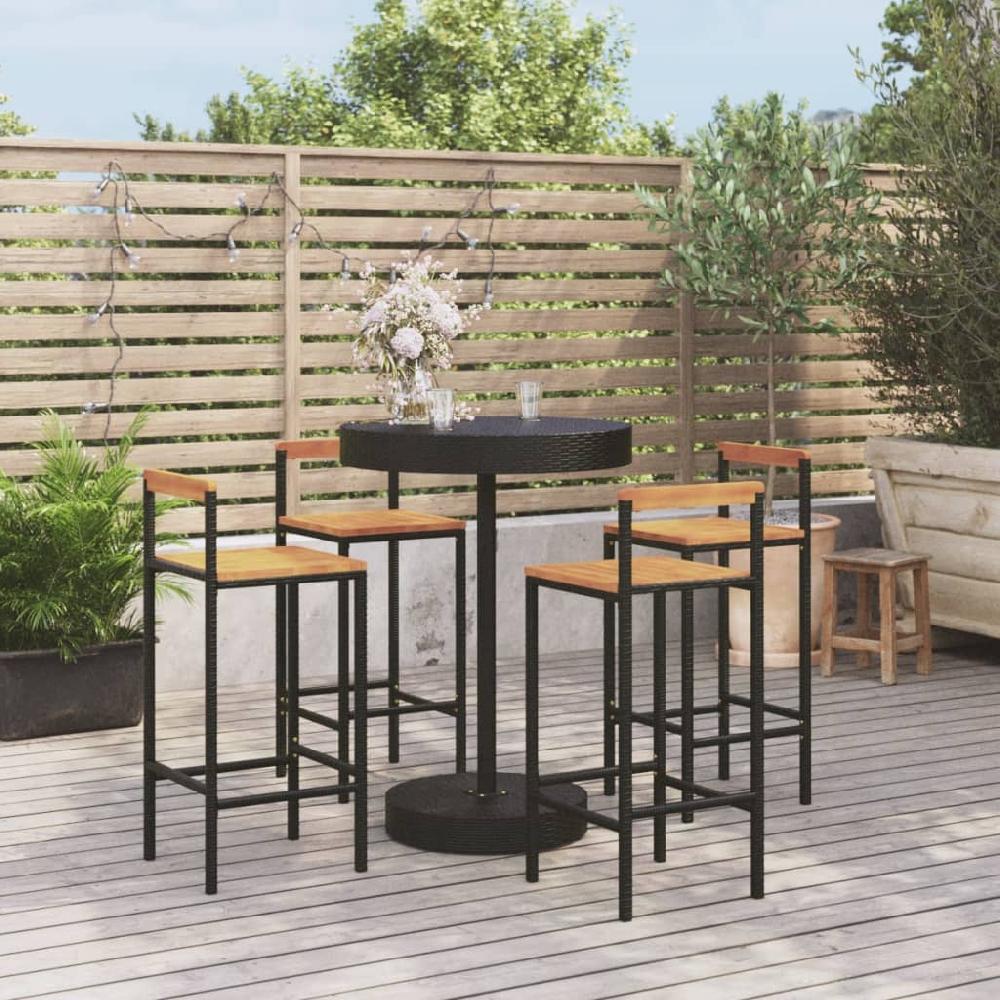 vidaXL Mesa bar y taburetes jardín 5 pzas madera acacia ratán PE negro