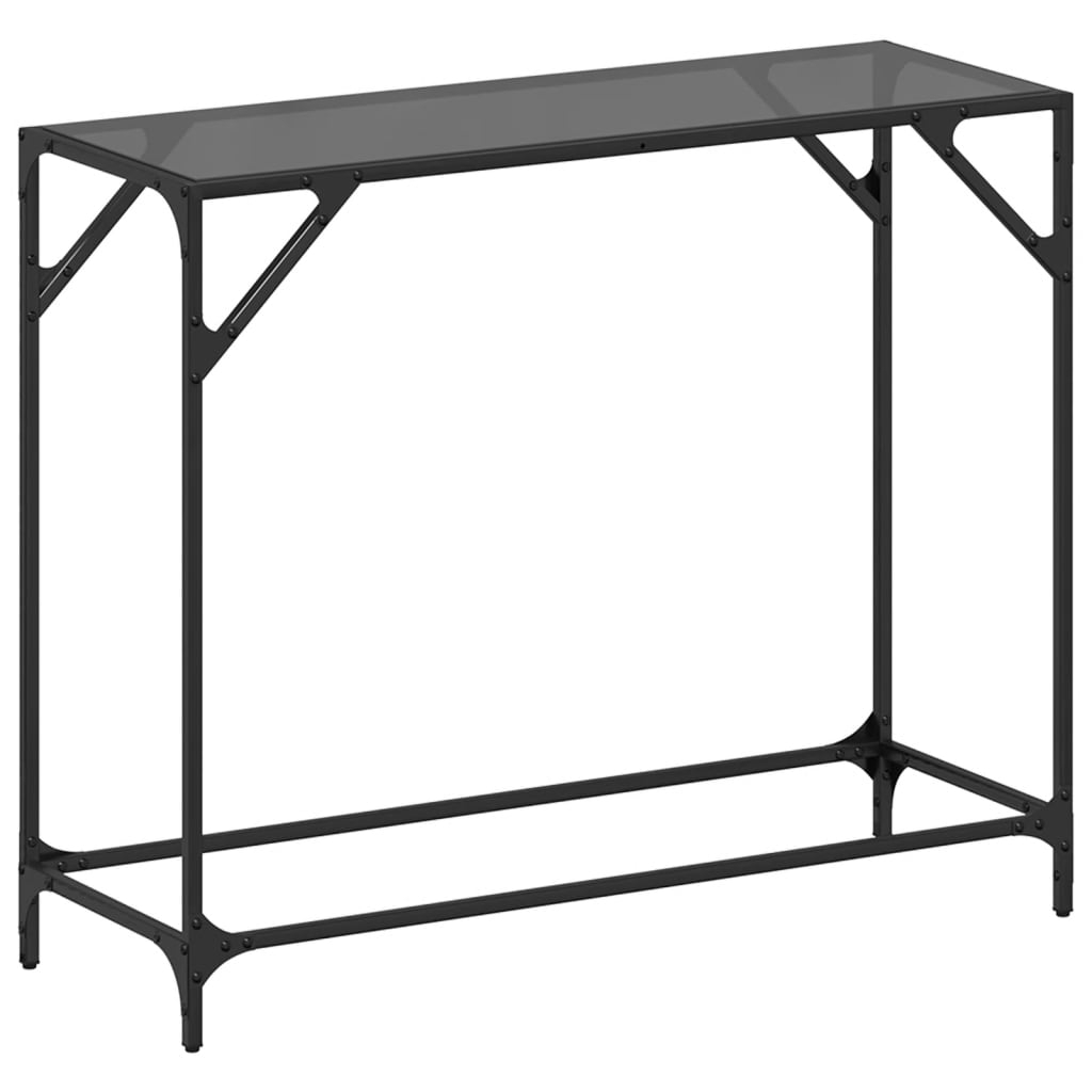 VidaXL Mesa Consola Con Superficie De Vidrio Negro Acero 98x35x81 Cm