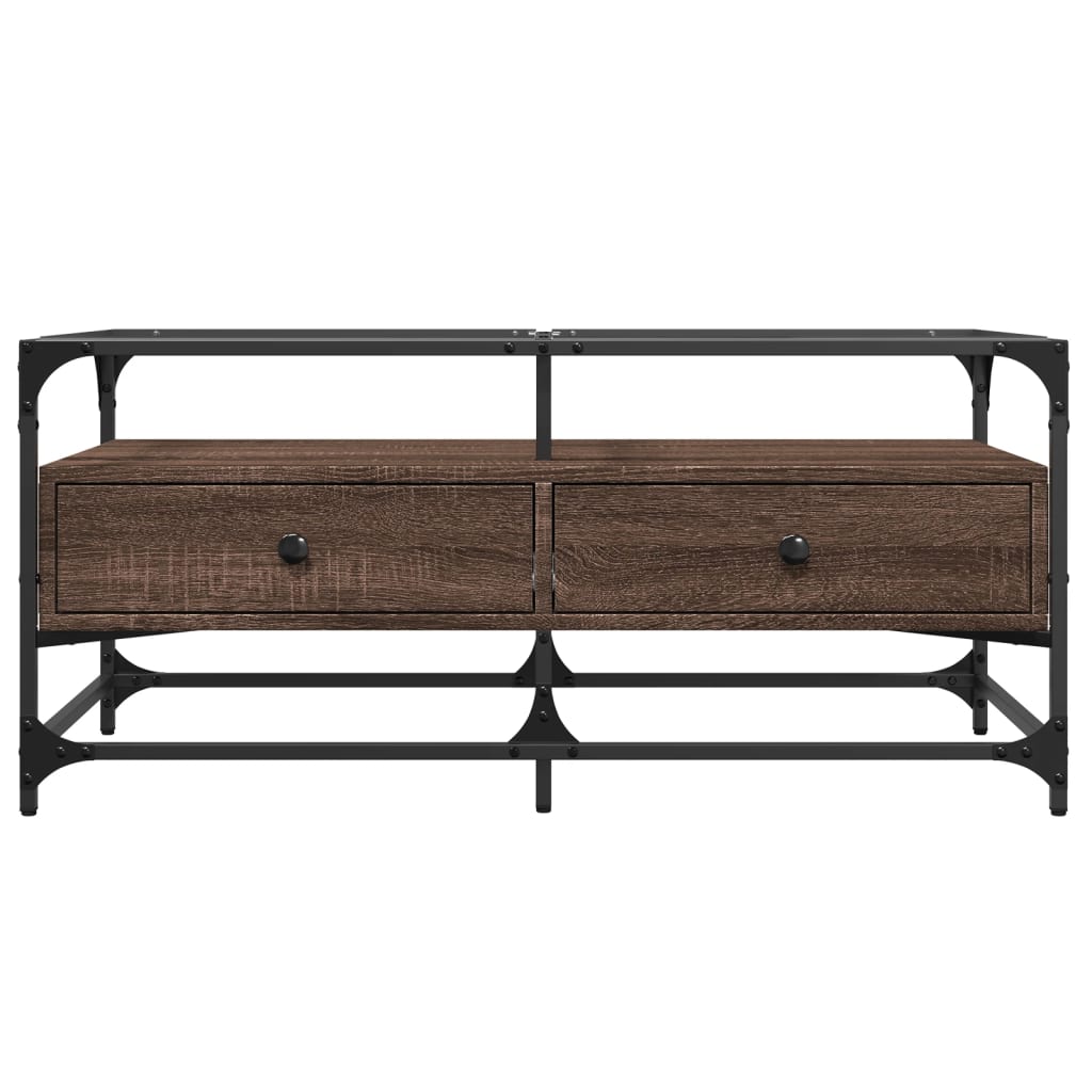 VidaXL Mesa De Centro Con Puertas De Vidrio Marrón Roble 68 5x50x50 Cm