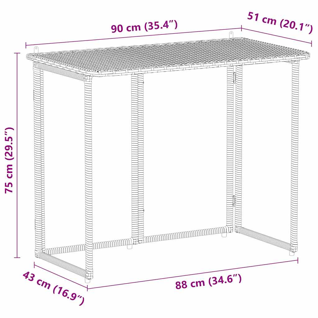 VidaXL Mesa De Jardín Plegable Gris Claro 90x51x75 Cm Ratán Sintético
