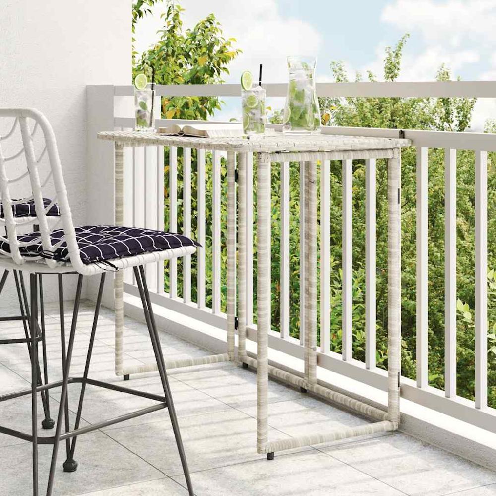 vidaXL Mesa de jardín plegable gris claro 90x51x75 cm ratán sintético