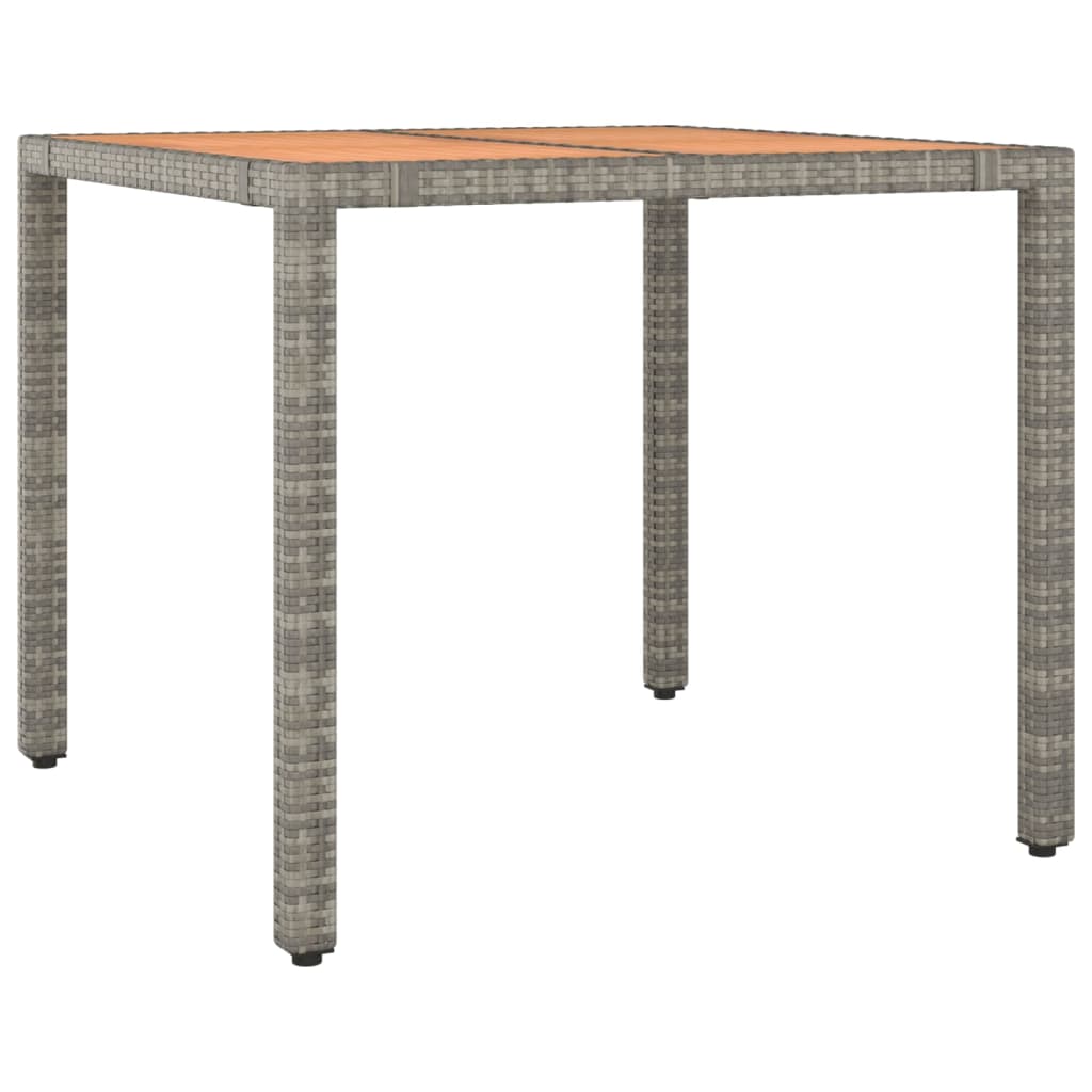 VidaXL Mesa De Jardín Ratán PE Gris Y Superficie Madera Maciza Acacia