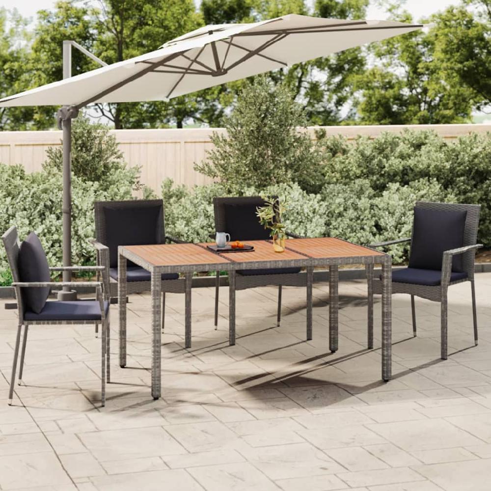 vidaXL Mesa de jardín ratán PE gris y superficie madera maciza acacia