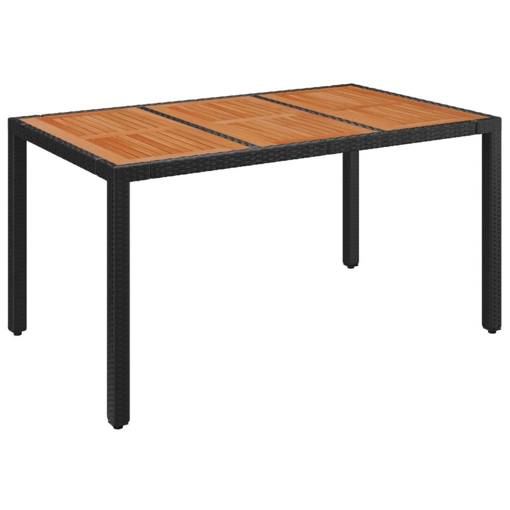 VidaXL Mesa De Jardín Superficie De Madera Ratán PE Negro 150x90x75 Cm
