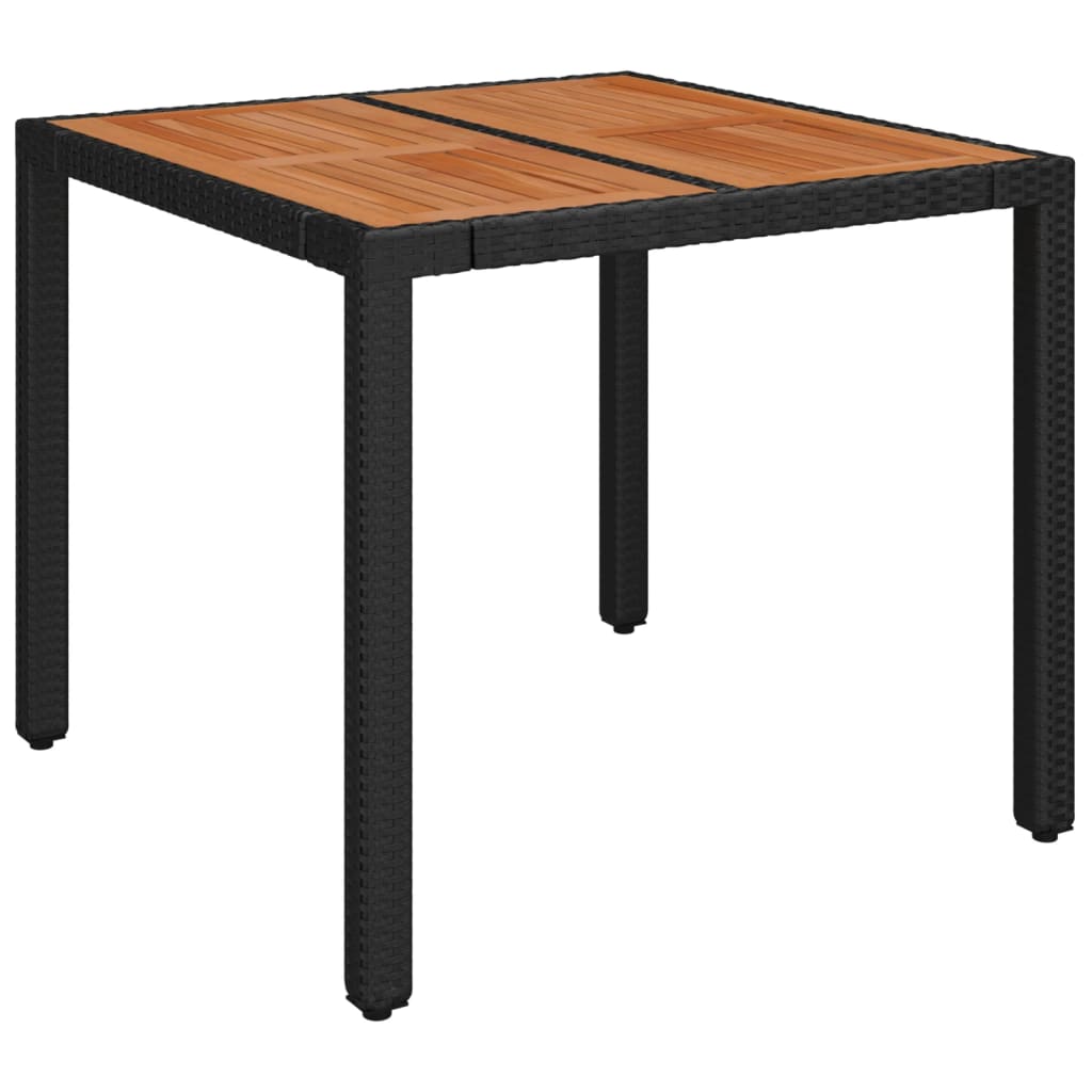 VidaXL Mesa De Jardín Superficie De Madera Ratán PE Negro 90x90x75 Cm