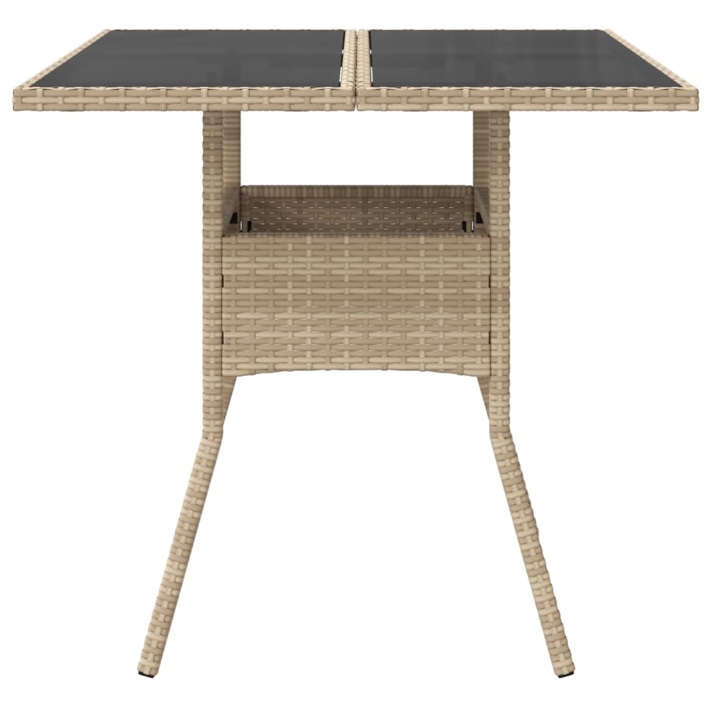 VidaXL Mesa De Jardín Superficie De Vidrio Ratán PE Beige 80x80x75 Cm