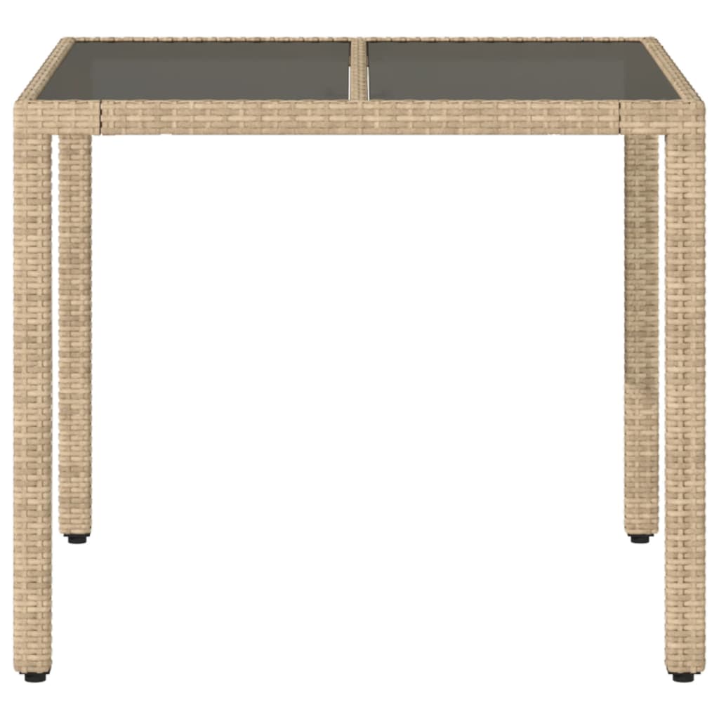 VidaXL Mesa De Jardín Superficie De Vidrio Ratán PE Beige 90x90x75 Cm