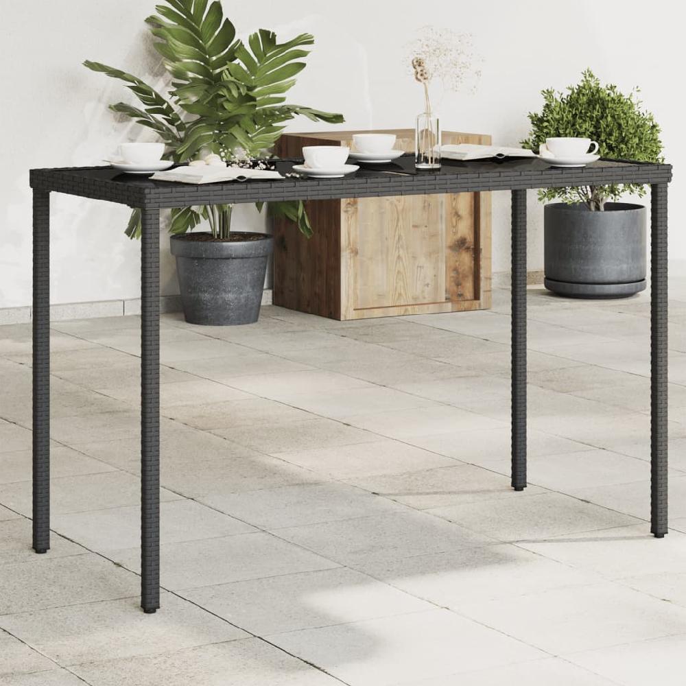 vidaXL Mesa de jardín superficie de vidrio ratán PE negro 115x54x74 cm