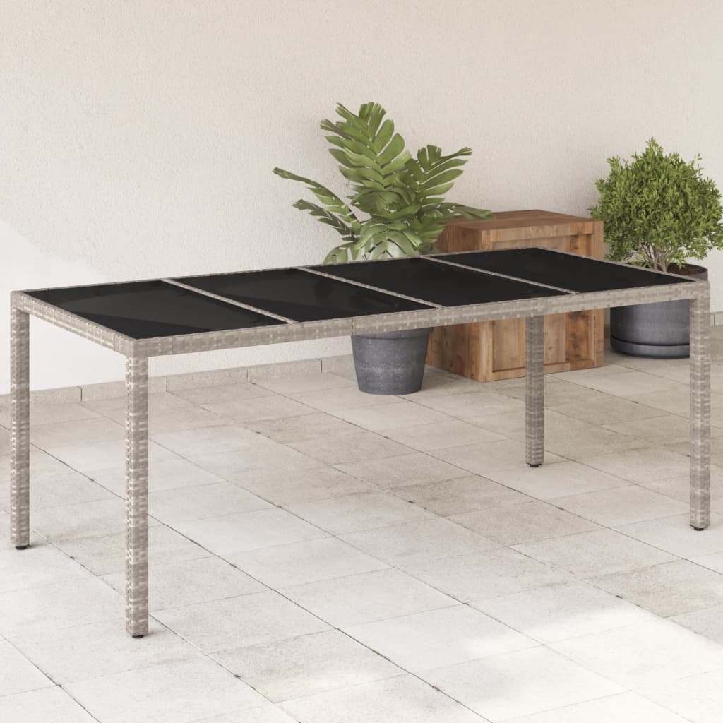 vidaXL Mesa de jardín superficie de vidrio ratán PE gris 190x90x75 cm