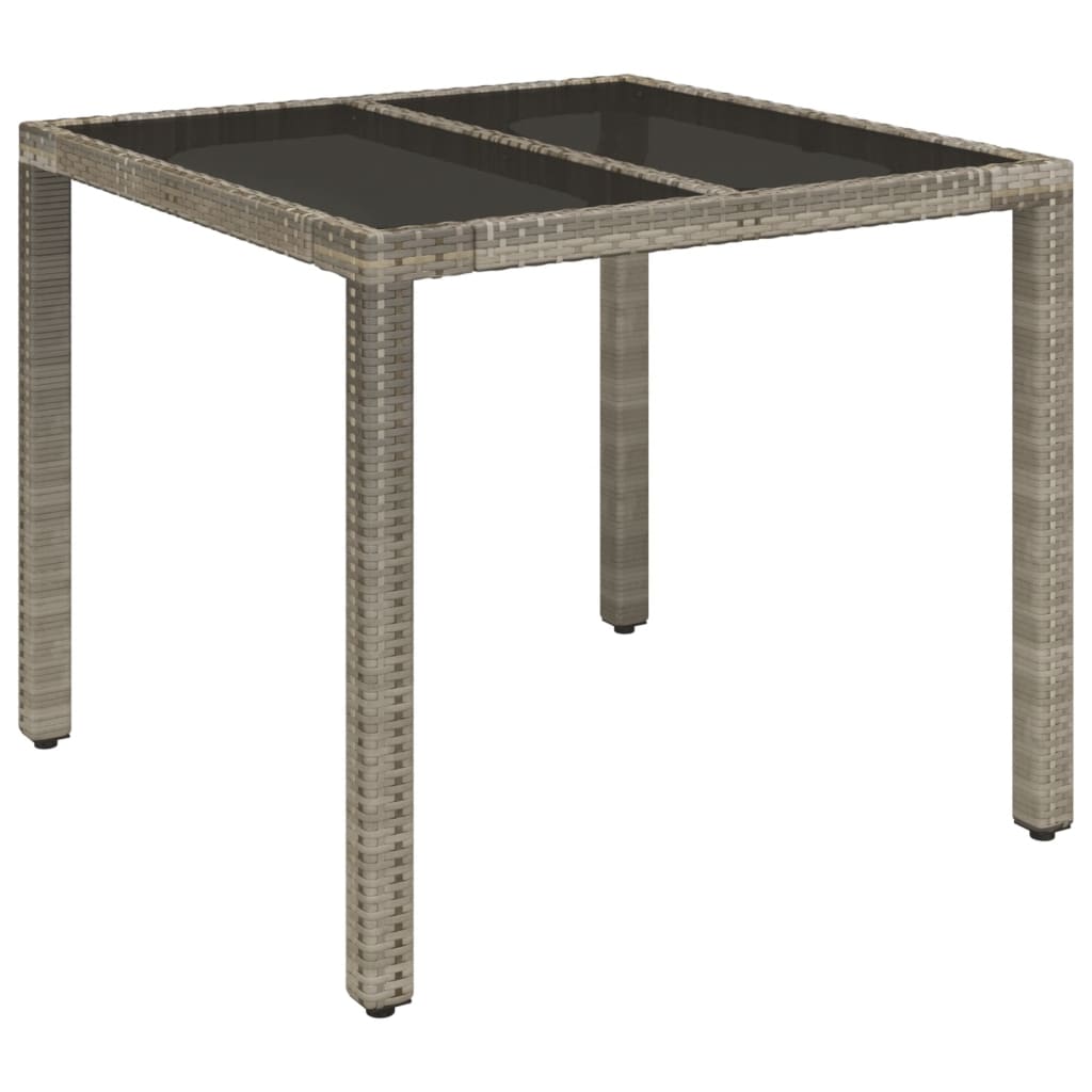 VidaXL Mesa De Jardín Superficie De Vidrio Ratán PE Gris 90x90x75 Cm