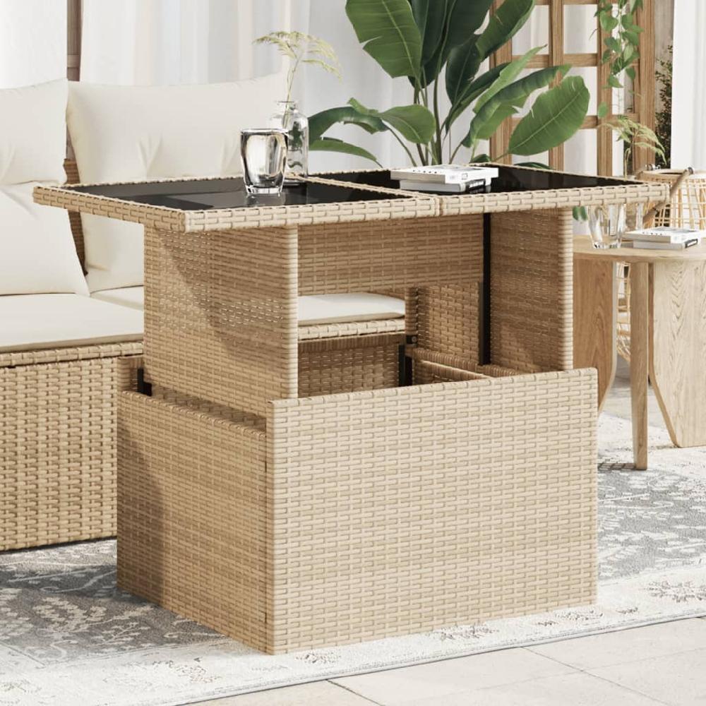 vidaXL Mesa de jardín superficie de vidrio ratán PE beige 100x55x73 cm