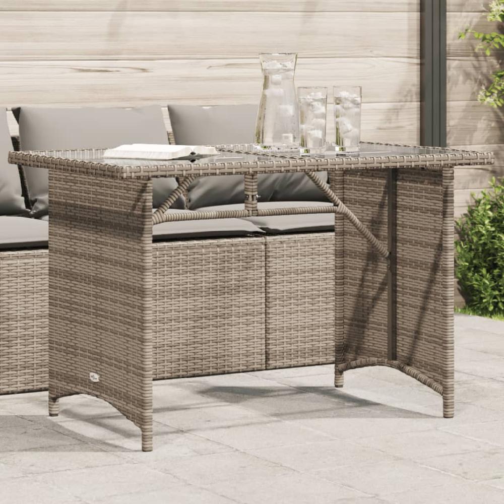 vidaXL Mesa de jardín superficie de vidrio ratán PE gris 110x68x70 cm