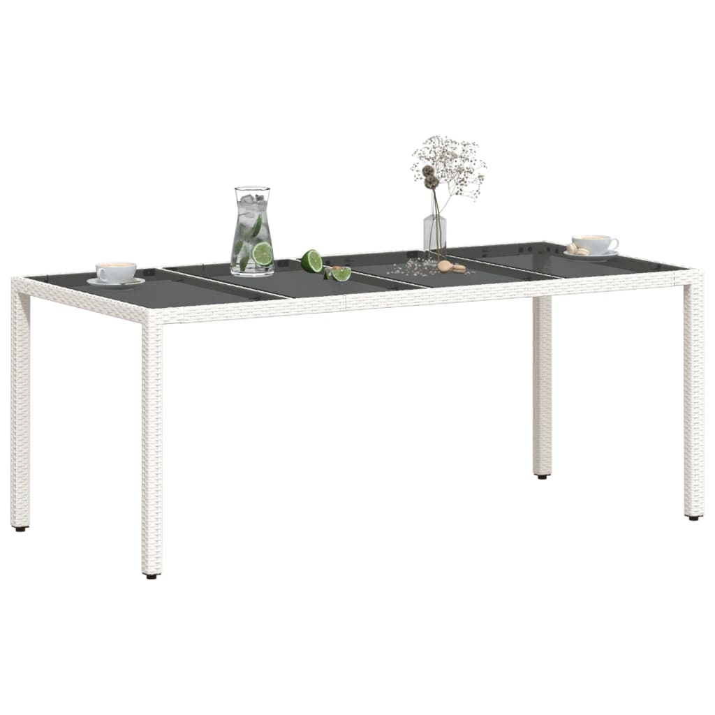 VidaXL Mesa De Jardín Superficie De Vidrio Ratán PE Blanco 190x90x75cm