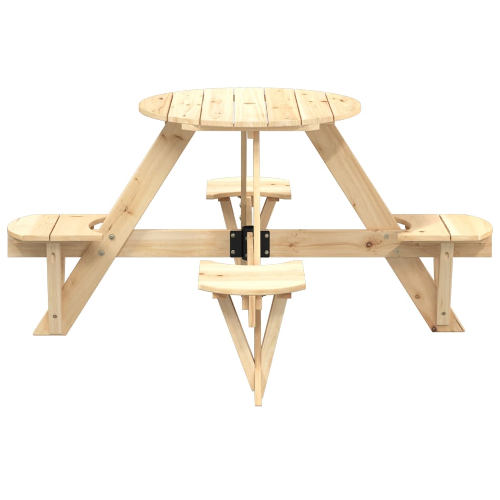 VidaXL Mesa De Picnic Para 4 Niños Agujero Para Sombrilla Madera Abeto