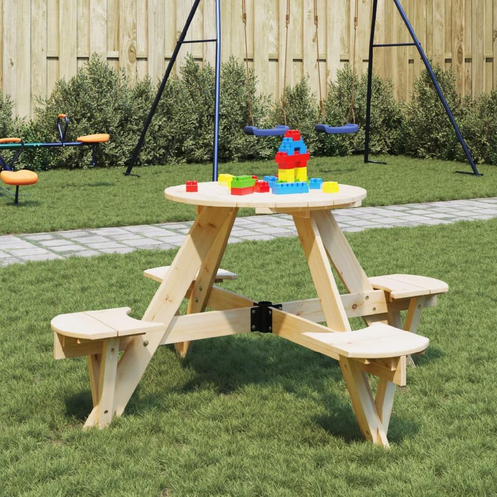 vidaXL Mesa de picnic para 4 niños agujero para sombrilla madera abeto