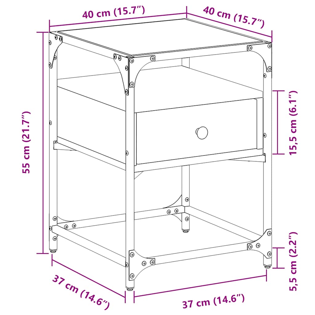 VidaXL Mesita De Noche Madera De Ingeniería Roble Ahumado 40x40x55 Cm