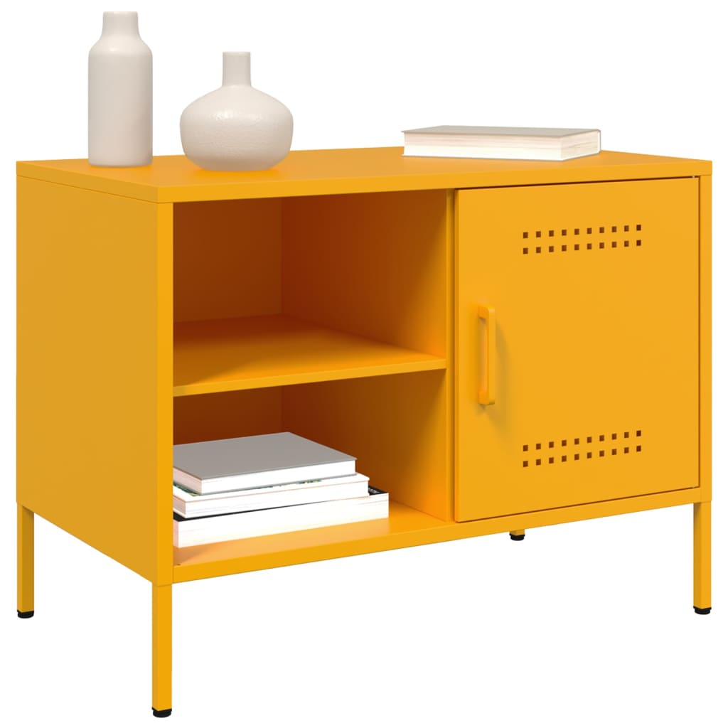 VidaXL Mueble De TV De Acero Amarillo Mostaza 68x39x50 5 Cm
