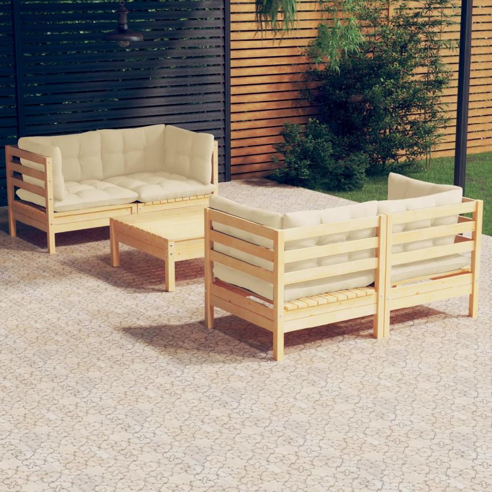 VidaXL Muebles De Jardín 5 Piezas Cojines Madera De Pino Color Crema