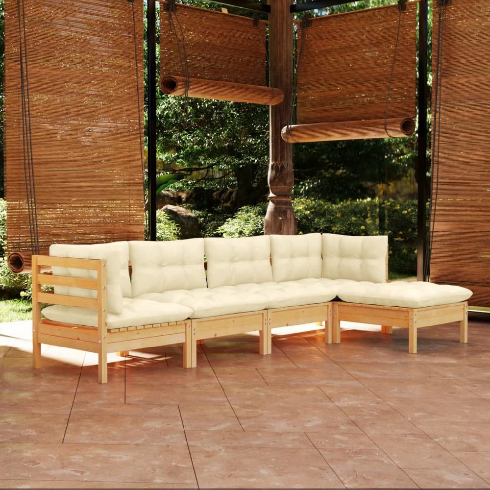 vidaXL Muebles de jardín 5 piezas cojines madera de pino crema