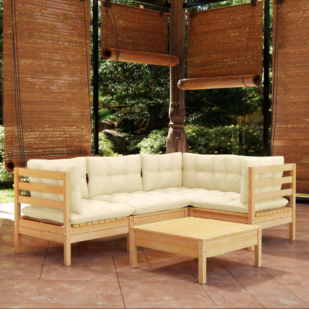 vidaXL Muebles de jardín 5 piezas cojines madera de pino color crema