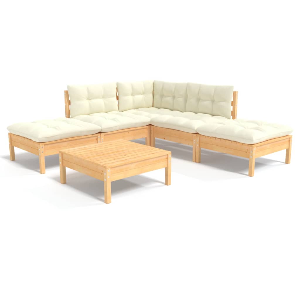 VidaXL Muebles De Jardín 6 Piezas Cojines Madera De Pino Color Crema
