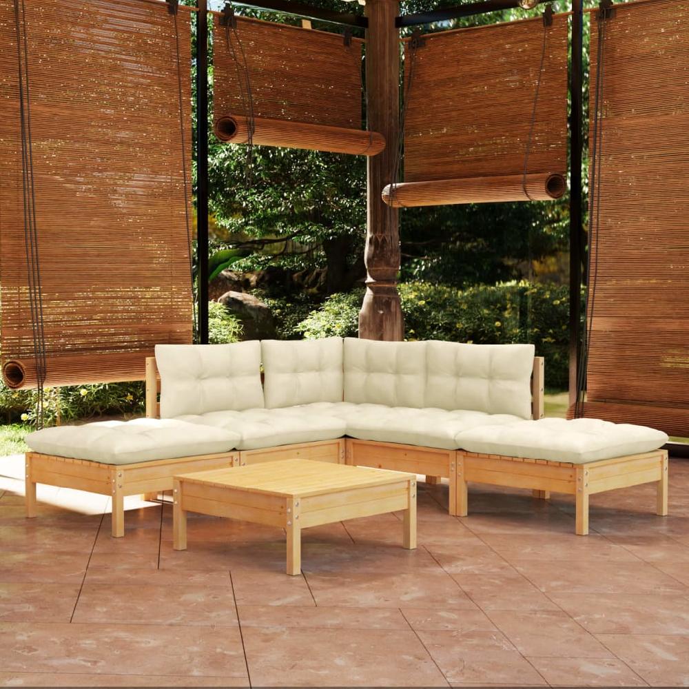 vidaXL Muebles de jardín 6 piezas cojines madera de pino color crema