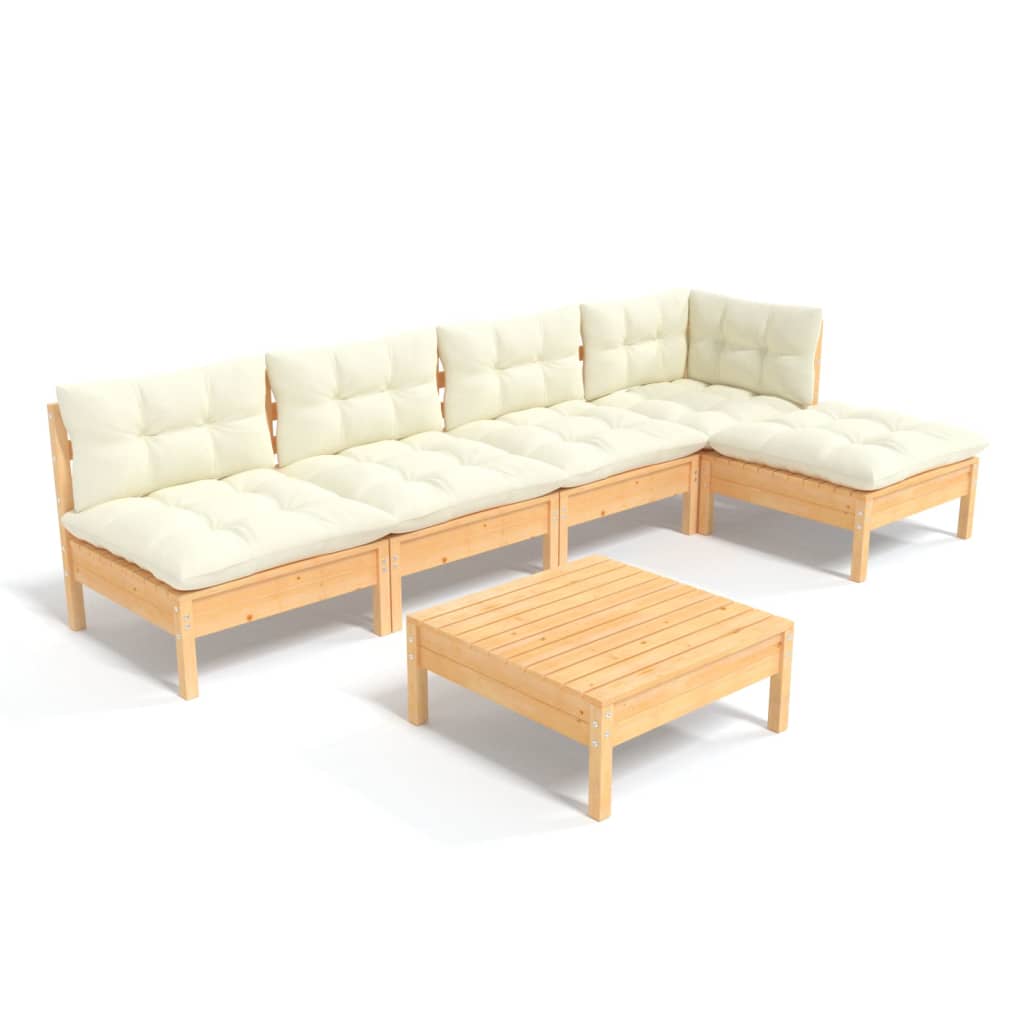 VidaXL Muebles De Jardín 6 Piezas Cojines Madera De Pino Color Crema