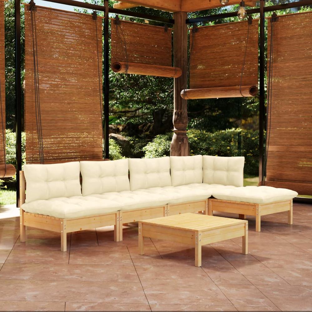 vidaXL Muebles de jardín 6 piezas cojines madera de pino color crema
