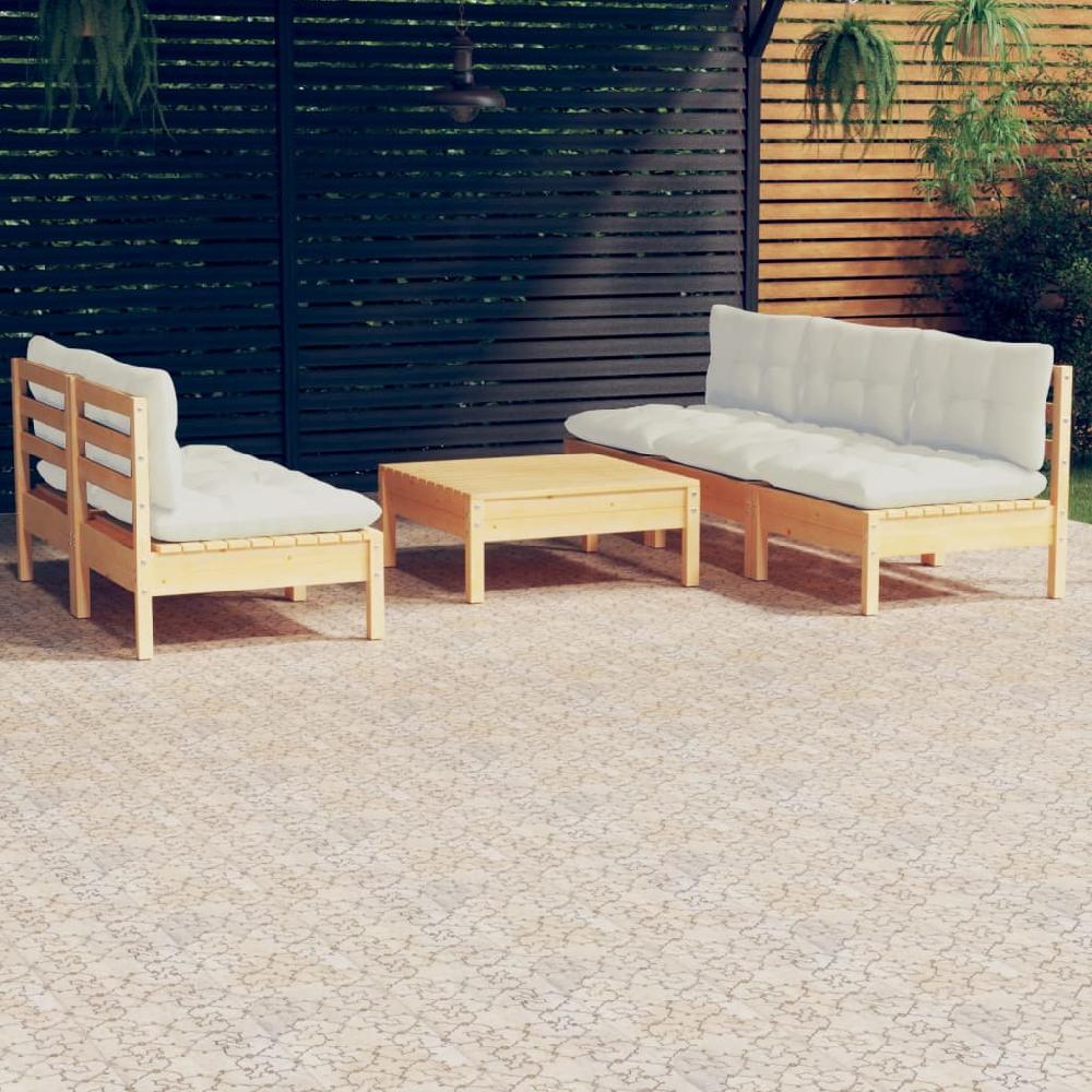 vidaXL Muebles de jardín 6 piezas cojines madera de pino crema