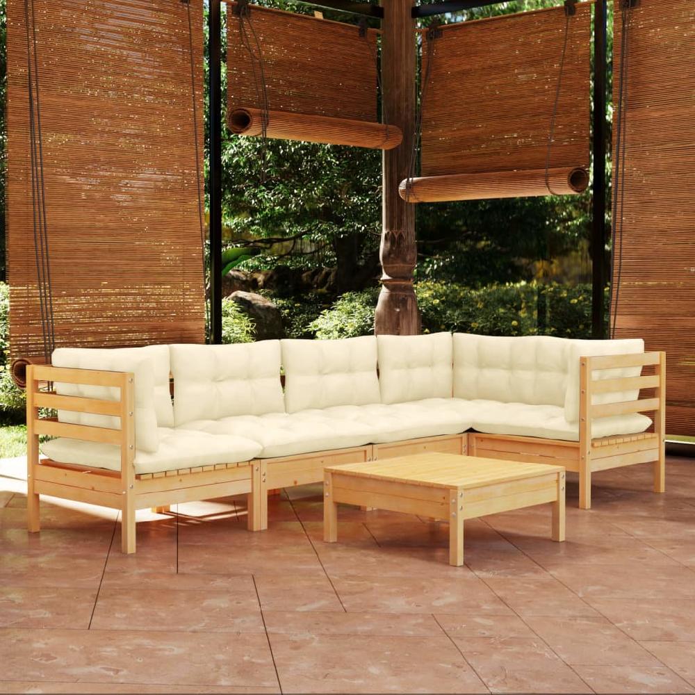 vidaXL Muebles de jardín 6 piezas cojines madera de pino color crema