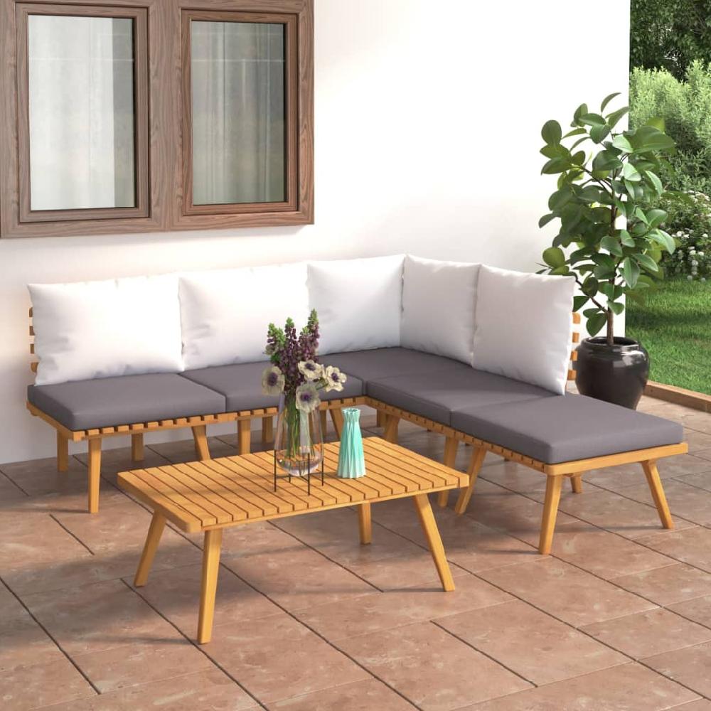 vidaXL Muebles de jardín 6 piezas con cojines madera maciza de acacia