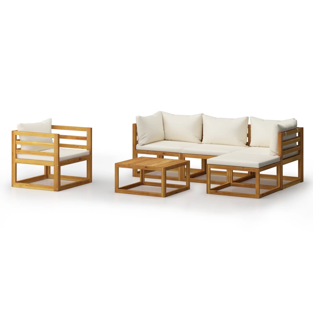VidaXL Muebles De Jardín 6 Pzas Cojines Crema Madera Maciza De Acacia