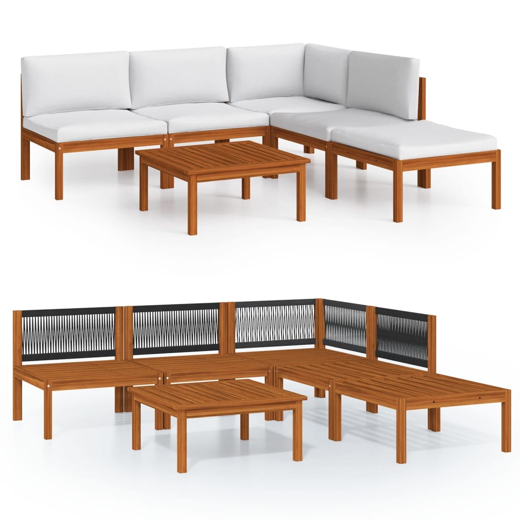 VidaXL Muebles De Jardín 6 Pzas Cojines Crema Madera Maciza De Acacia