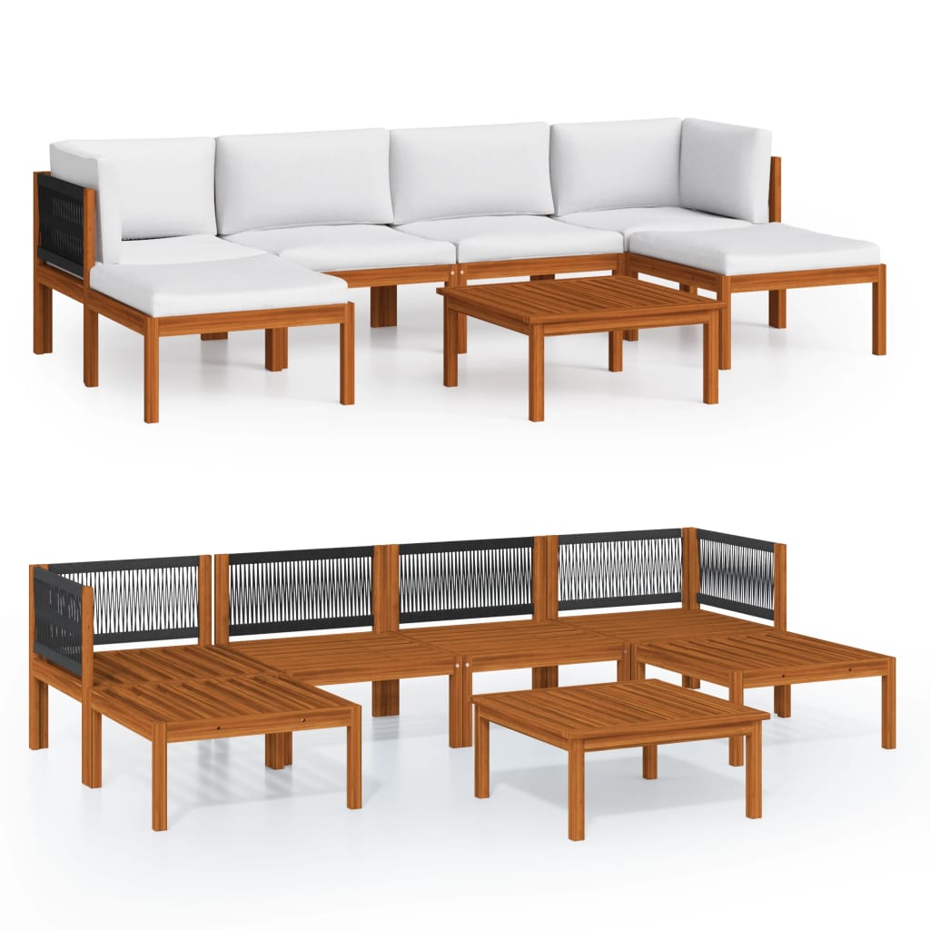 VidaXL Muebles De Jardín 7 Pzas Cojines Crema Madera Maciza De Acacia