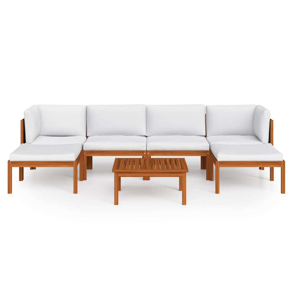 VidaXL Muebles De Jardín 7 Pzas Cojines Crema Madera Maciza De Acacia