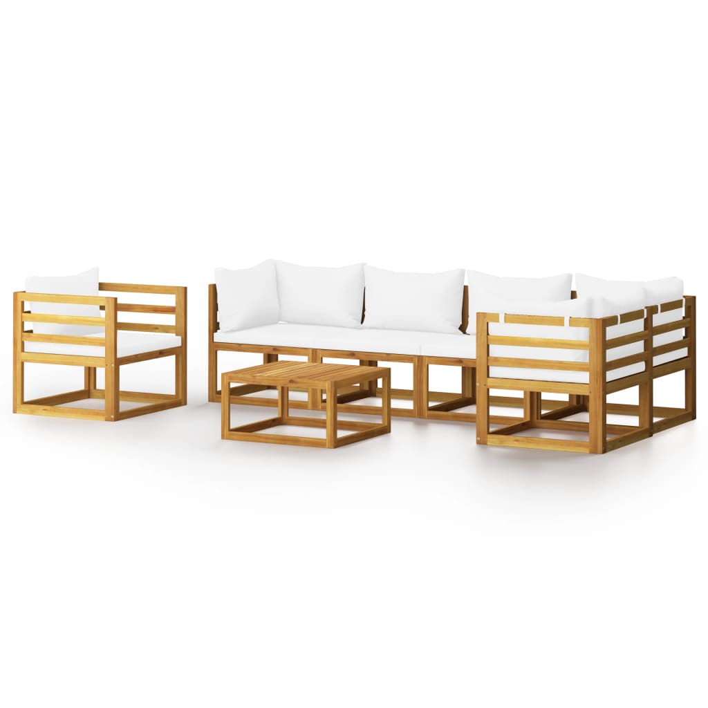VidaXL Muebles De Jardín 7 Pzas Cojines Crema Madera Maciza De Acacia