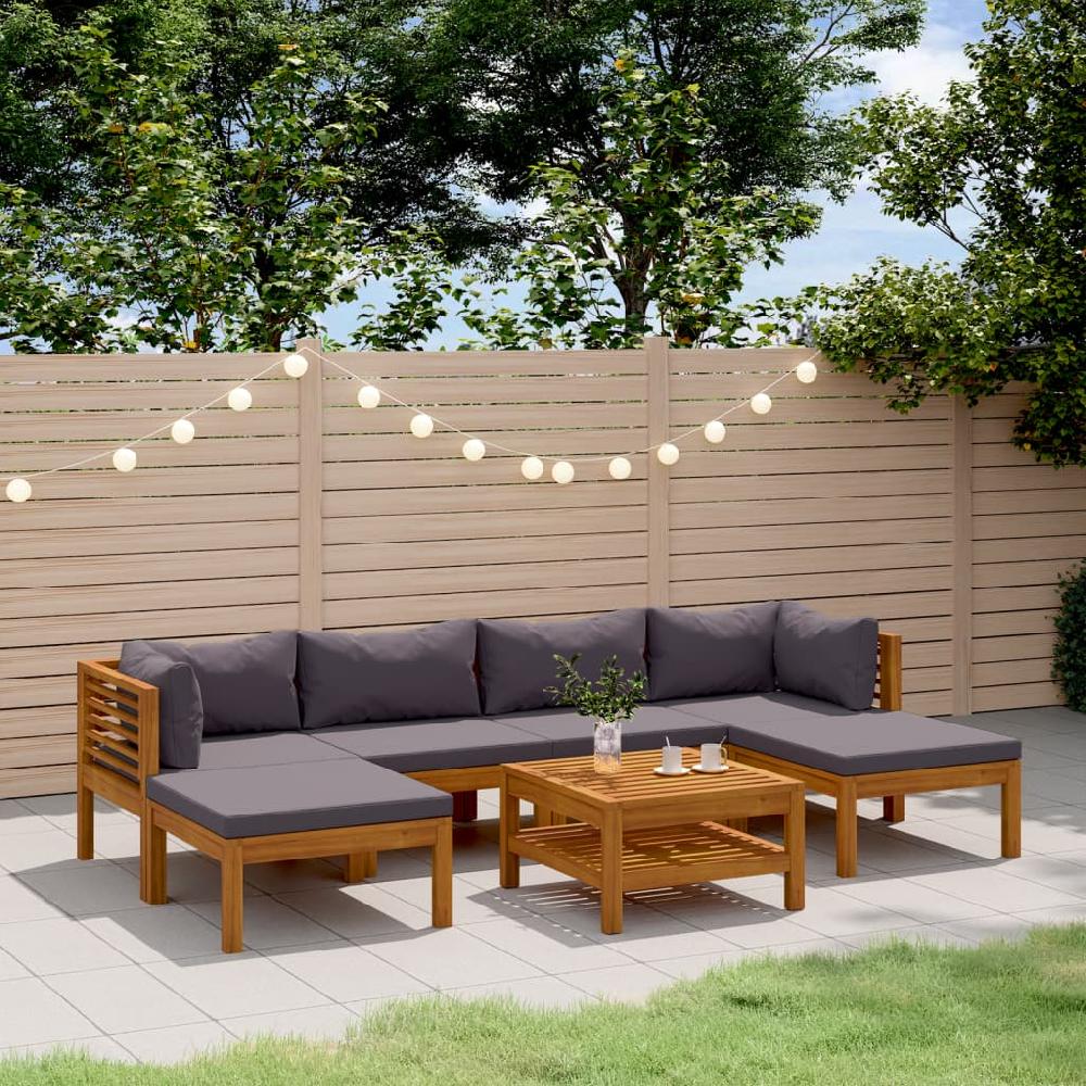 vidaXL Muebles de jardín 7 pzas cojines madera maciza de acacia