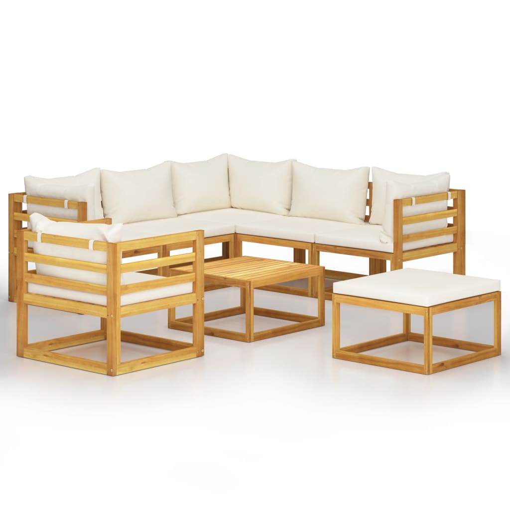 VidaXL Muebles De Jardín 8 Pzas Cojines Crema Madera Maciza De Acacia