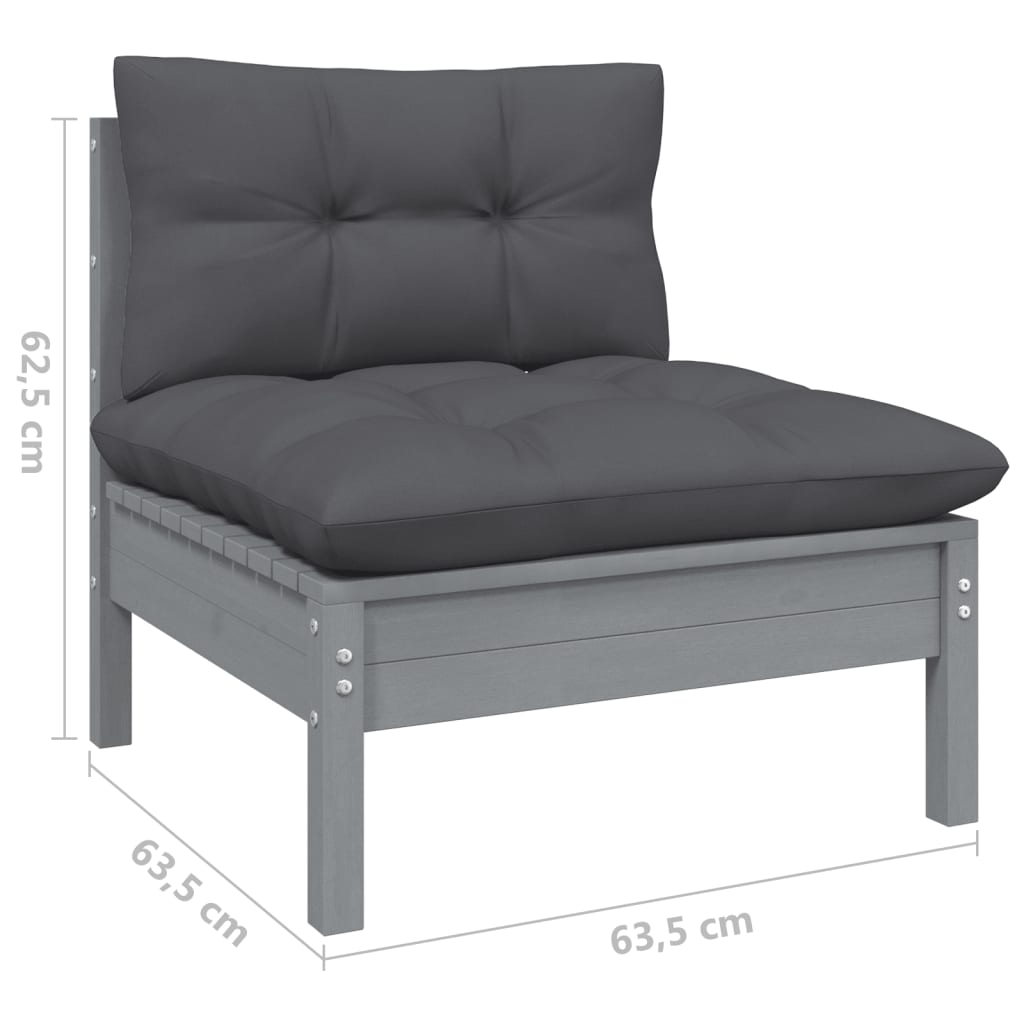 VidaXL Muebles De Jardín 8 Pzas Y Cojines Gris Madera Maciza De Pino