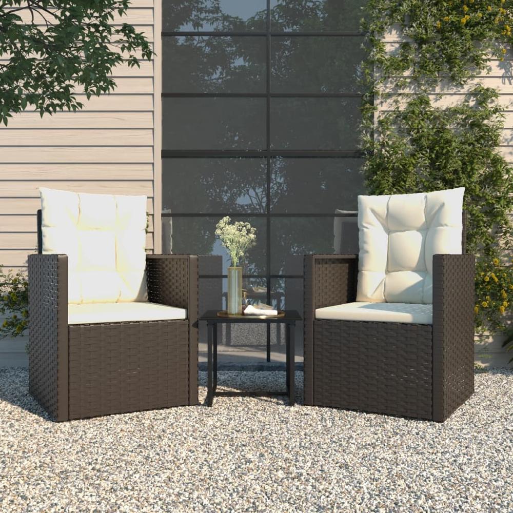 vidaXL Muebles de jardín con cojines 3 piezas ratán sintético negro
