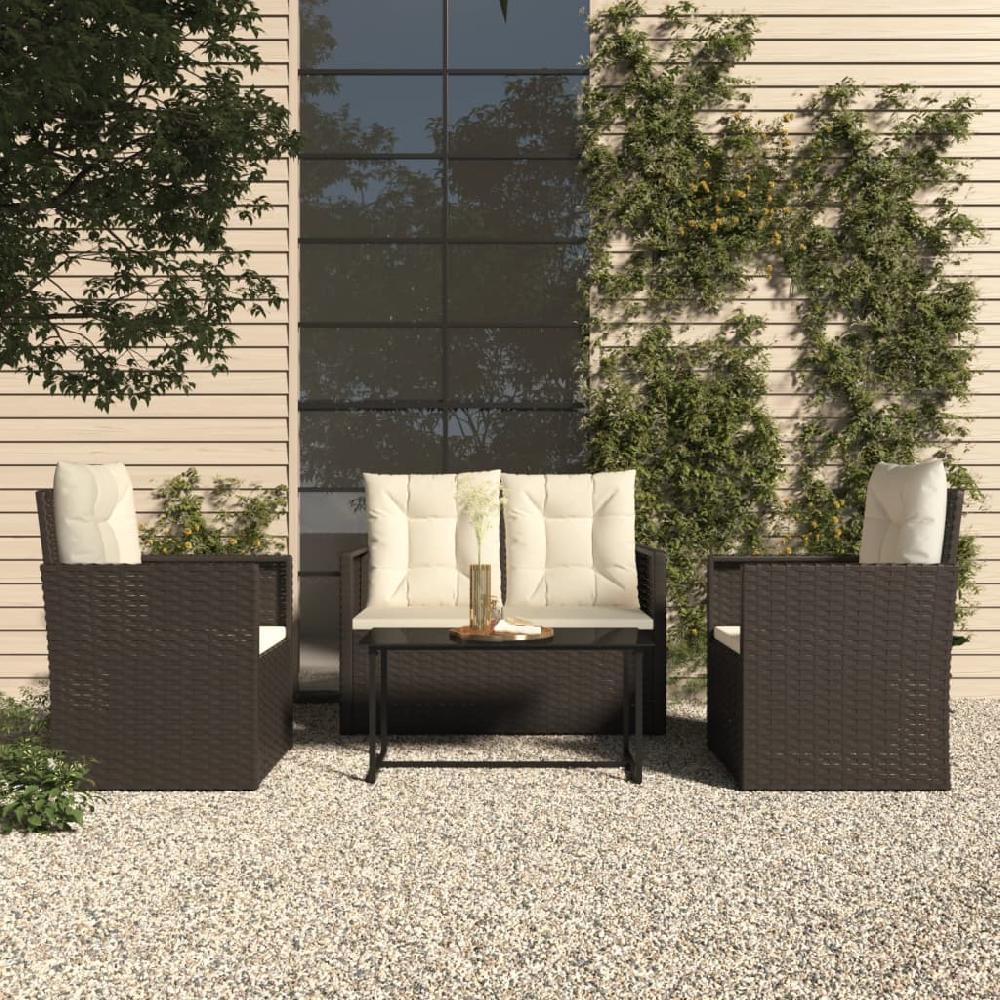vidaXL Muebles de jardín con cojines 4 piezas ratán sintético negro