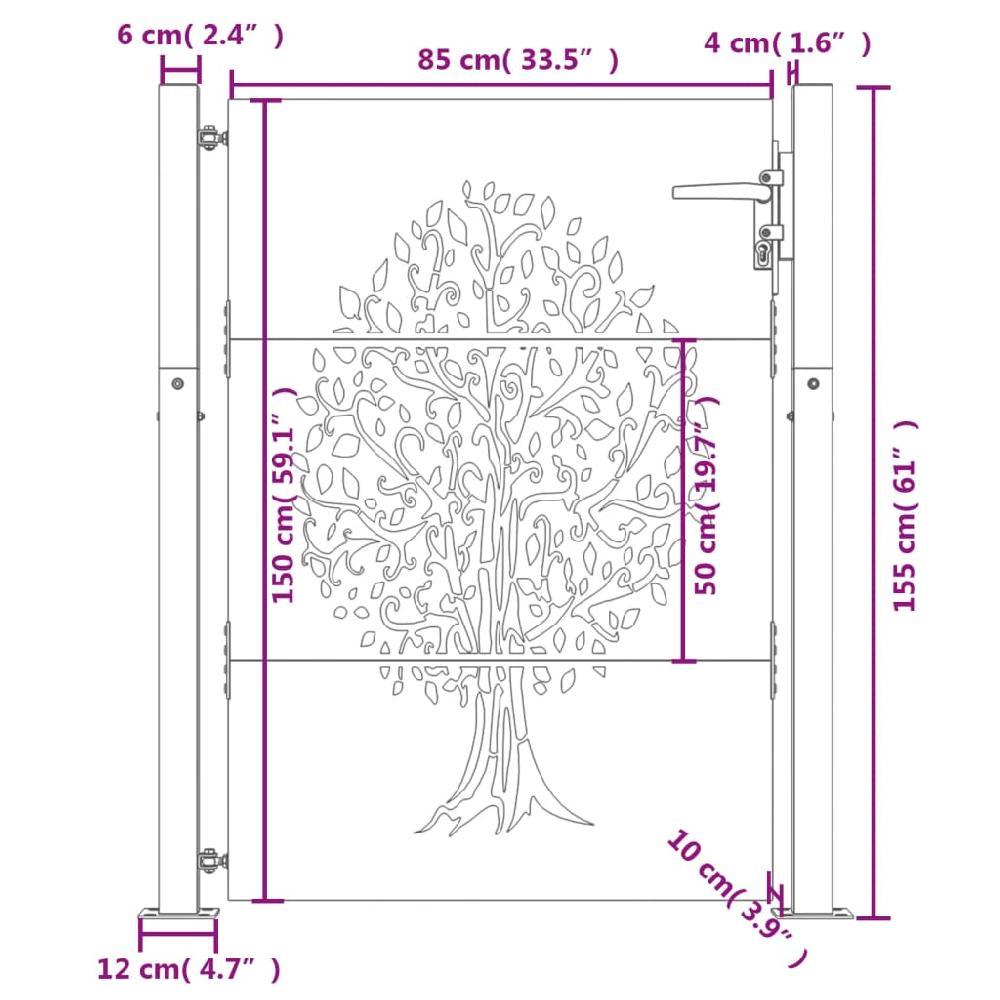 VidaXL Puerta De Jardín Acero Corten Diseño árbol 105x155 Cm