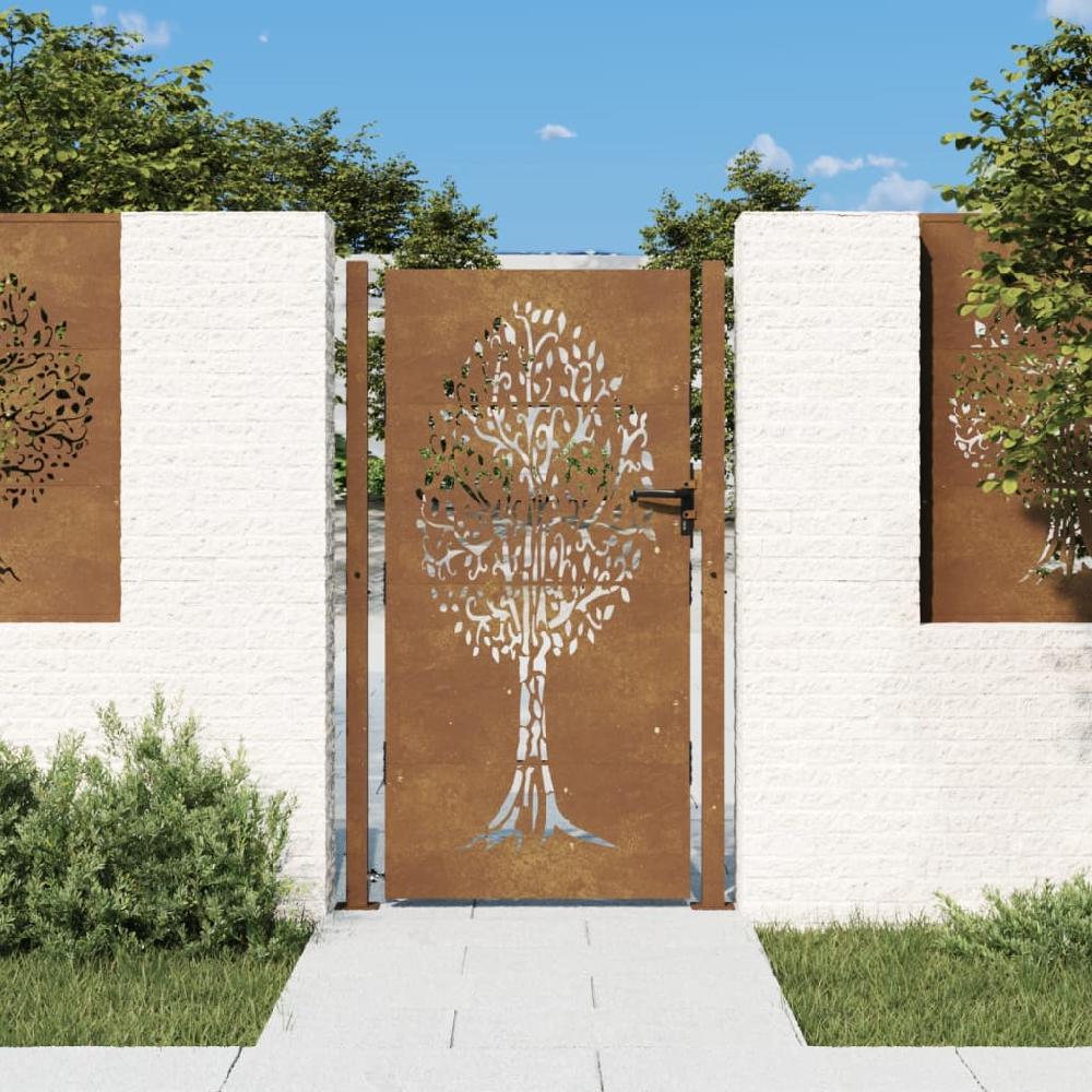 vidaXL Puerta de jardín acero corten diseño árbol 105x205 cm