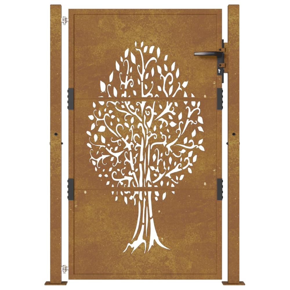 VidaXL Puerta De Jardín Acero Corten Diseño árbol 105x130 Cm